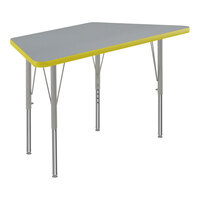 Correll Trapezoid Gray Granite 19"-29" Adjustable Height Thermal-Fused Laminate Top Activity Table with Silver Legs and Yellow T-Mold