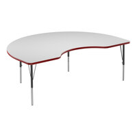 Correll 48" x 72" Kidney White 19"-29" Adjustable Height High-Pressure Dry Erase Board Top Activity Table with Black Legs and Red T-Mold