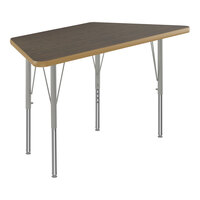 Correll Deluxe Trapezoid Walnut 19"-29" Adjustable Height High-Pressure Laminate Top Activity Table with Silver Legs and Walnut T-Mold