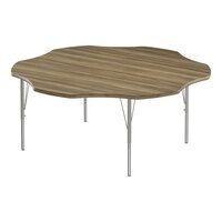 Correll Deluxe 60" Flower Colonial Hickory 19"-29" Adjustable Height High-Pressure Laminate Top Activity Table with Silver Legs and Hickory T-Mold