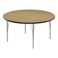 Correll Deluxe 60" Round Fusion Maple 19"-29" Adjustable Height High-Pressure Laminate Top Activity Table with Silver Legs and Black T-Mold