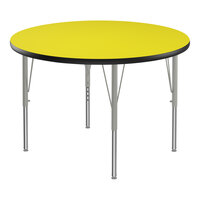 Correll Deluxe 42" Round Yellow 19"-29" Adjustable Height High-Pressure Laminate Top Activity Table with Silver Legs and Black T-Mold
