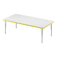 Correll 36" x 60" Rectangular White 19"-29" Adjustable Height High-Pressure Dry Erase Board Top Activity Table with Silver Legs and Yellow T-Mold