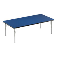 Correll Deluxe 36" x 60" Rectangular Blue 19"-29" Adjustable Height High-Pressure Laminate Top Activity Table with Silver Legs and Black T-Mold