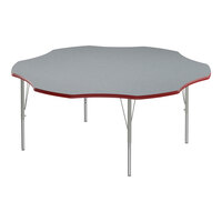 Correll 60" Flower Gray Granite 19"-29" Adjustable Height Thermal-Fused Laminate Top Activity Table with Silver Legs and Red T-Mold