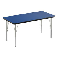 Correll Deluxe 24" x 48" Rectangular Blue 19"-29" Adjustable Height High-Pressure Laminate Top Activity Table with Silver Legs and Black T-Mold