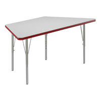 Correll 26" x 58" Trapezoid White 19"-29" Adjustable Height High-Pressure Dry Erase Board Top Activity Table with Silver Legs and Red T-Mold