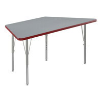 Correll Deluxe 30" x 60" Trapezoid Gray Granite 19"-29" Adjustable Height High-Pressure Laminate Top Activity Table with Silver Legs and Red T-Mold