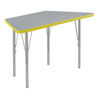 Correll Deluxe Trapezoid Gray Granite 19"-29" Adjustable Height High-Pressure Laminate Top Activity Table with Silver Legs and Yellow T-Mold