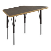 Correll Deluxe Trapezoid Walnut 19"-29" Adjustable Height High-Pressure Laminate Top Activity Table with Black Legs and Walnut T-Mold