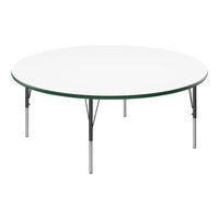 Correll 60" Round White 19"-29" Adjustable Height High-Pressure Dry Erase Board Top Activity Table with Black Legs and Green T-Mold