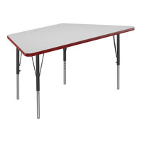 Correll 26" x 58" Trapezoid White 19"-29" Adjustable Height High-Pressure Dry Erase Board Top Activity Table with Black Legs and Red T-Mold
