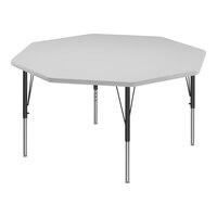 Correll 48" Octagon White 19"-29" Adjustable Height High-Pressure Dry Erase Board Top Activity Table with Black Legs and Gray T-Mold