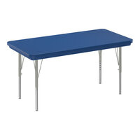 Correll 30" x 60" Rectangular Blue 19"-29" Adjustable Height Blow-Molded Activity Table with Silver Legs