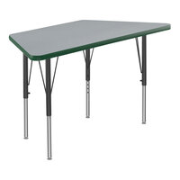 Correll Deluxe Trapezoid Gray Granite 19"-29" Adjustable Height High-Pressure Laminate Top Activity Table with Black Legs and Green T-Mold