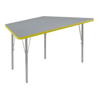 Correll Deluxe 30" x 60" Trapezoid Gray Granite 19"-29" Adjustable Height High-Pressure Laminate Top Activity Table with Silver Legs and Yellow T-Mold