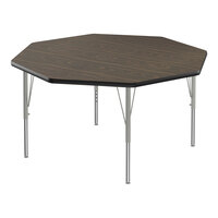 Correll 48" Octagon Walnut 19" - 29" Adjustable Height Thermal-Fused Laminate Top Activity Table