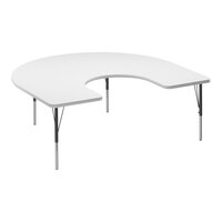 Correll 60" x 66" Horseshoe White 19"-29" Adjustable Height High-Pressure Dry Erase Board Top Activity Table with Black Legs and Gray T-Mold