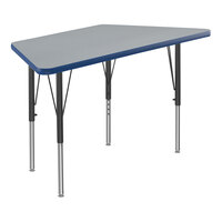Correll Deluxe Trapezoid Gray Granite 19"-29" Adjustable Height High-Pressure Laminate Top Activity Table with Black Legs and Blue T-Mold
