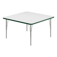 Correll Square White 19"-29" Adjustable Height High-Pressure Dry Erase Board Top Activity Table with Silver Legs and Green T-Mold