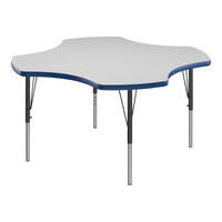 Correll 48" Clover White 19"-29" Adjustable Height High-Pressure Dry Erase Board Top Activity Table with Black Legs and Blue T-Mold