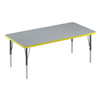 Correll Deluxe 30" x 72" Rectangular Gray Granite 19"-29" Adjustable Height High-Pressure Laminate Top Activity Table with Black Legs and Yellow T-Mold