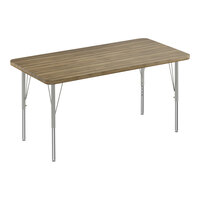 Correll Deluxe Rectangular Colonial Hickory 19"-29" Adjustable Height High-Pressure Laminate Top Activity Table with Silver Legs and Hickory T-Mold