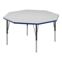 Correll 48" Octagon White 19"-29" Adjustable Height High-Pressure Dry Erase Board Top Activity Table with Black Legs and Blue T-Mold
