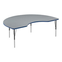 Correll Deluxe 48" x 72" Kidney Gray Granite 19"-29" Adjustable Height High-Pressure Laminate Top Activity Table with Black Legs and Blue T-Mold