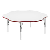 Correll 60" Flower White 19"-29" Adjustable Height High-Pressure Dry Erase Board Top Activity Table with Black Legs and Red T-Mold