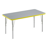 Correll Rectangular Gray Granite 19"-29" Adjustable Height Thermal-Fused Laminate Top Activity Table with Silver Legs and Yellow T-Mold