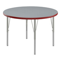 Correll Deluxe Round Gray Granite 19"-29" Adjustable Height High-Pressure Laminate Top Activity Table with Silver Legs and Red T-Mold