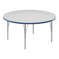 Correll 48" Round White 19"-29" Adjustable Height High-Pressure Dry Erase Board Top Activity Table with Silver Legs and Blue T-Mold