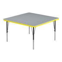 Correll 36" Square Gray Granite 19"-29" Adjustable Height Thermal-Fused Laminate Top Activity Table with Black Legs and Yellow T-Mold