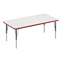 Correll 30" x 60" Rectangular White 19"-29" Adjustable Height High-Pressure Dry Erase Board Top Activity Table with Black Legs and Red T-Mold