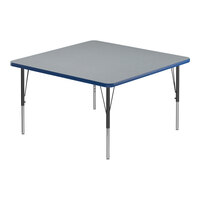 Correll 36" Square Gray Granite 19"-29" Adjustable Height Thermal-Fused Laminate Top Activity Table with Black Legs and Blue T-Mold