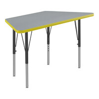 Correll Trapezoid Gray Granite 19"-29" Adjustable Height Thermal-Fused Laminate Top Activity Table with Black Legs and Yellow T-Mold