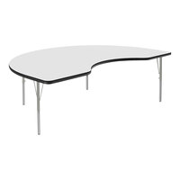 Correll 48" x 72" Kidney White 19"-29" Adjustable Height High-Pressure Dry Erase Board Top Activity Table with Silver Legs and Black T-Mold