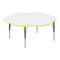 Correll 60" Flower White 19"-29" Adjustable Height High-Pressure Dry Erase Board Top Activity Table with Black Legs and Yellow T-Mold