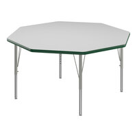 Correll 48" Octagon White 19"-29" Adjustable Height High-Pressure Dry Erase Board Top Activity Table with Silver Legs and Green T-Mold