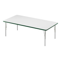 Correll 36" x 72" Rectangular White 19"-29" Adjustable Height High-Pressure Dry Erase Board Top Activity Table with Silver Legs and Green T-Mold
