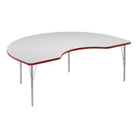 Correll 48" x 72" Kidney White 19"-29" Adjustable Height High-Pressure Dry Erase Board Top Activity Table with Silver Legs and Red T-Mold