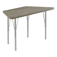 Correll Deluxe Trapezoid New England Driftwood 19"-29" Adjustable Height High-Pressure Laminate Top Activity Table with Silver Legs and Driftwood T-Mold