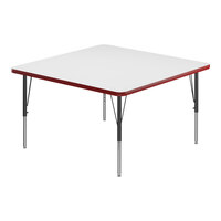 Correll Square White 19"-29" Adjustable Height High-Pressure Dry Erase Board Top Activity Table with Black Legs and Red T-Mold