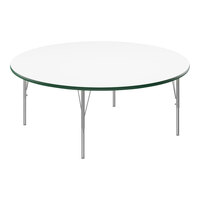 Correll 60" Round White 19"-29" Adjustable Height High-Pressure Dry Erase Board Top Activity Table with Silver Legs and Green T-Mold