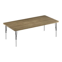 Correll Deluxe 36" x 60" Rectangular Colonial Hickory 19"-29" Adjustable Height High-Pressure Laminate Top Activity Table with Black Legs and Hickory T-Mold