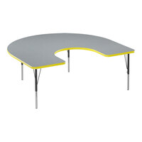 Correll Deluxe 60" x 66" Horseshoe Gray Granite 19"-29" Adjustable Height High-Pressure Laminate Top Activity Table with Black Legs and Yellow T-Mold