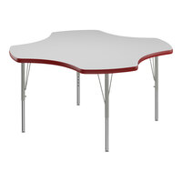 Correll 48" Clover White 19"-29" Adjustable Height High-Pressure Dry Erase Board Top Activity Table with Silver Legs and Red T-Mold