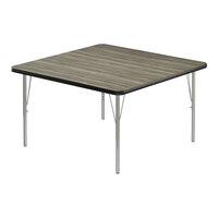 Correll Deluxe 48" Square New England Driftwood 19"-29" Adjustable Height High-Pressure Laminate Top Activity Table with Silver Legs and Black T-Mold