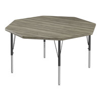 Correll Deluxe 48" Octagon New England Driftwood 19"-29" Adjustable Height High-Pressure Laminate Top Activity Table with Black Legs and Driftwood T-Mold